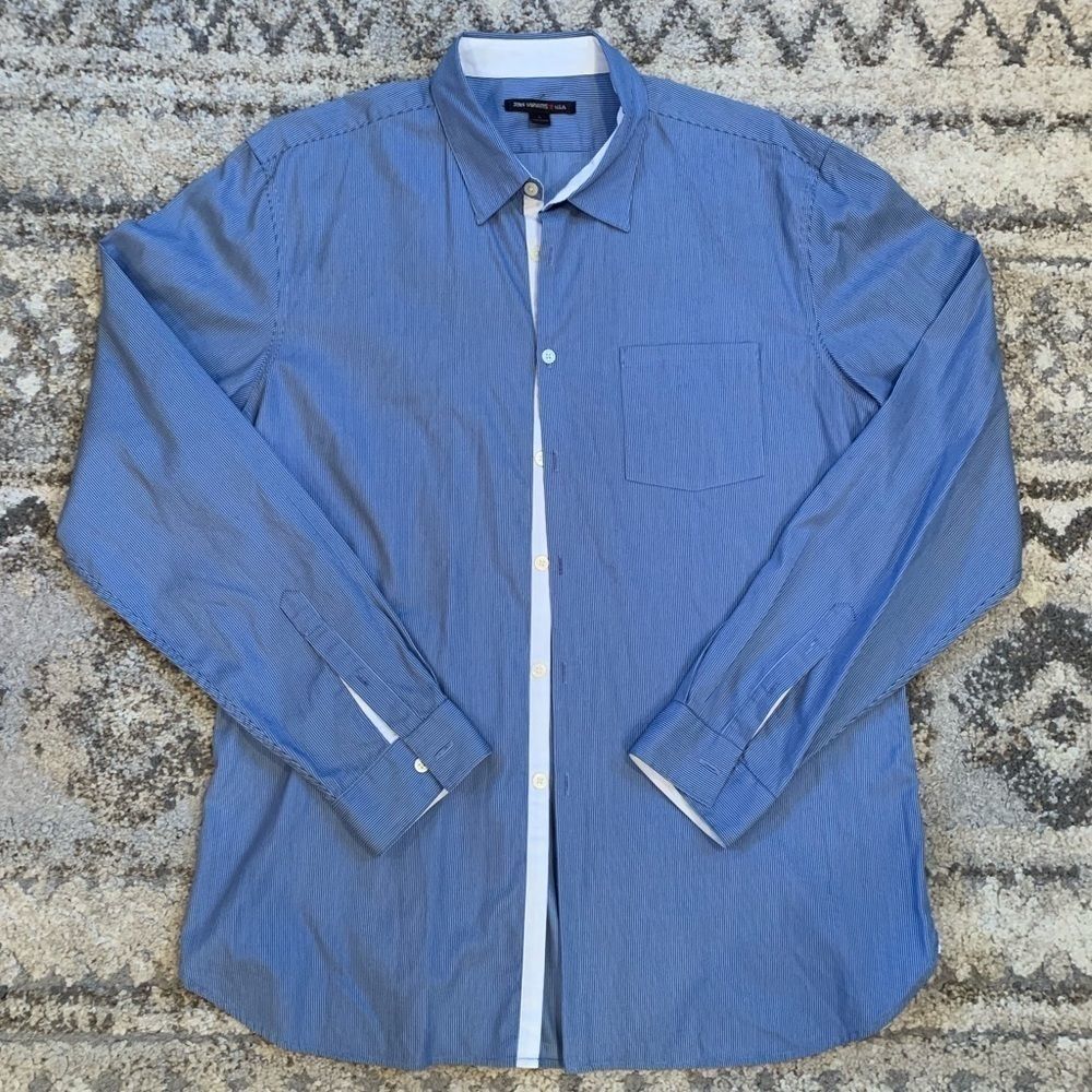 John Varvatos Blue Microstripe Dress Shirt White Trim Large